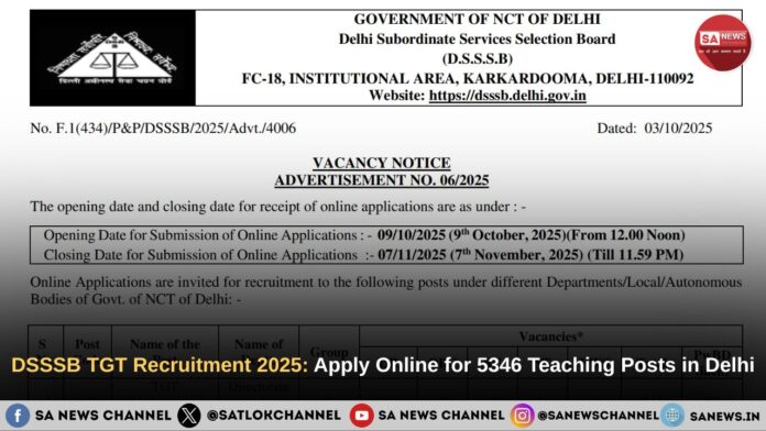 DSSSB TGT Recruitment 2025: Apply Online for 5346 Teaching Posts in Delhi