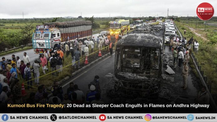 Kurnool Bus Fire Tragedy 20 Dead as Sleeper Coach Engulfs in Flames on Andhra Highway Kurnool Bus Fire Tragedy: 20 Dead as Sleeper Coach Engulfs in Flames on Andhra Highway