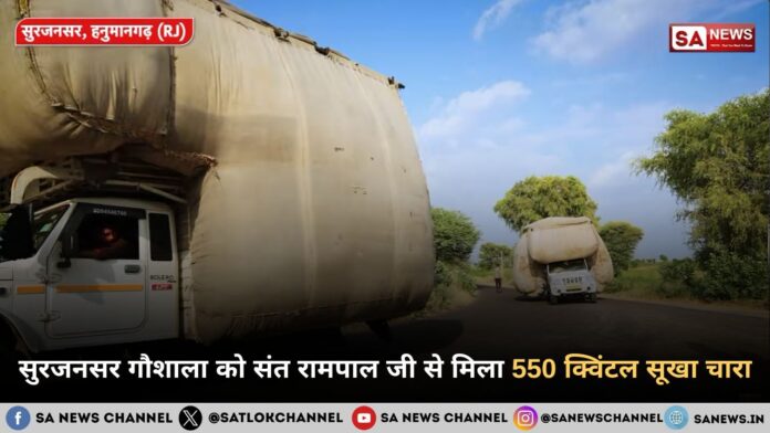 सुरजनसर गौशाला को संत रामपाल जी महाराज से मिला 550 क्विंटल सूखा चारा
