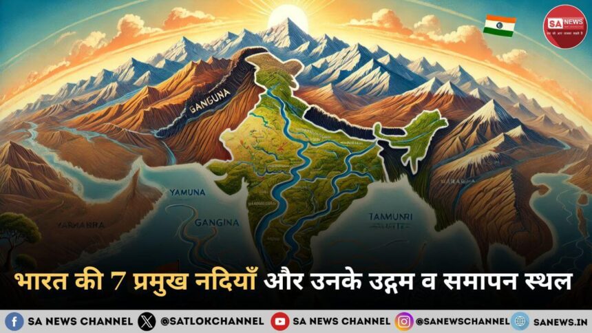 भारत की 7 प्रमुख नदियाँ और उनके उद्गम व समापन स्थल