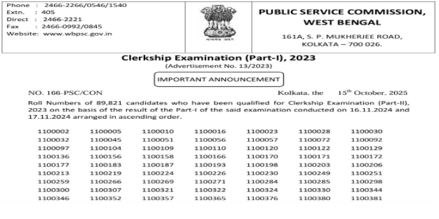 What does the WBPSC Clerkship Part I Result contain