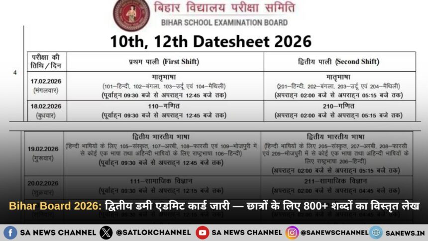 Bihar Board 2026: द्वितीय डमी एडमिट कार्ड जारी — छात्रों के लिए 800+ शब्दों का विस्तृत लेख