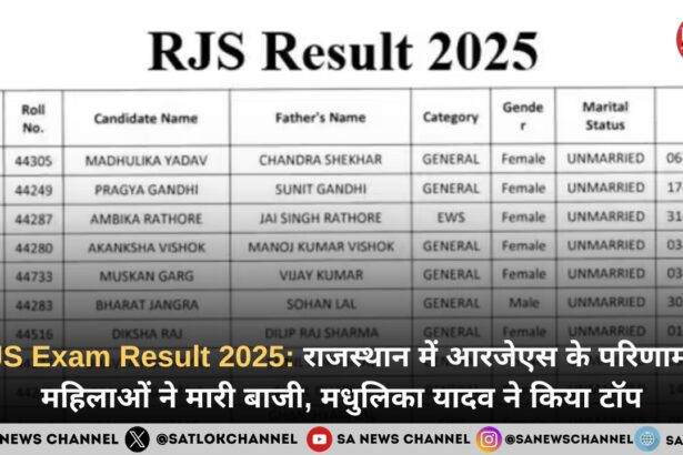 RJS Exam Result 2025: राजस्थान में आरजेएस रिजल्ट में महिलाओं ने मारी बाजी, मधुलिका यादव ने प्रथम स्थान ग्रहण कर किया टाॅप।