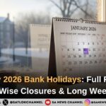 January 2026 Bank Holidays: Full RBI List, State-Wise Closures & Long Weekends