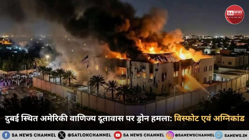 दुबई स्थित अमेरिकी वाणिज्य दूतावास पर ड्रोन हमला: विस्फोट एवं अग्निकांड