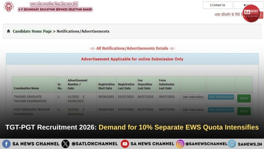 TGT-PGT Recruitment 2026: Demand for 10% Separate EWS Quota Intensifies