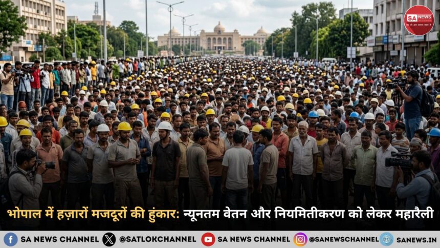 भोपाल में जुटे हज़ारों मज़दूर: न्यूनतम वेतन और नियमितीकरण को लेकर बड़े मार्च की तैयारी
